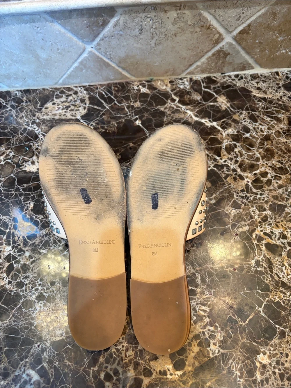Enzo Angiolini Nude Studded Slide Mules.Size 8